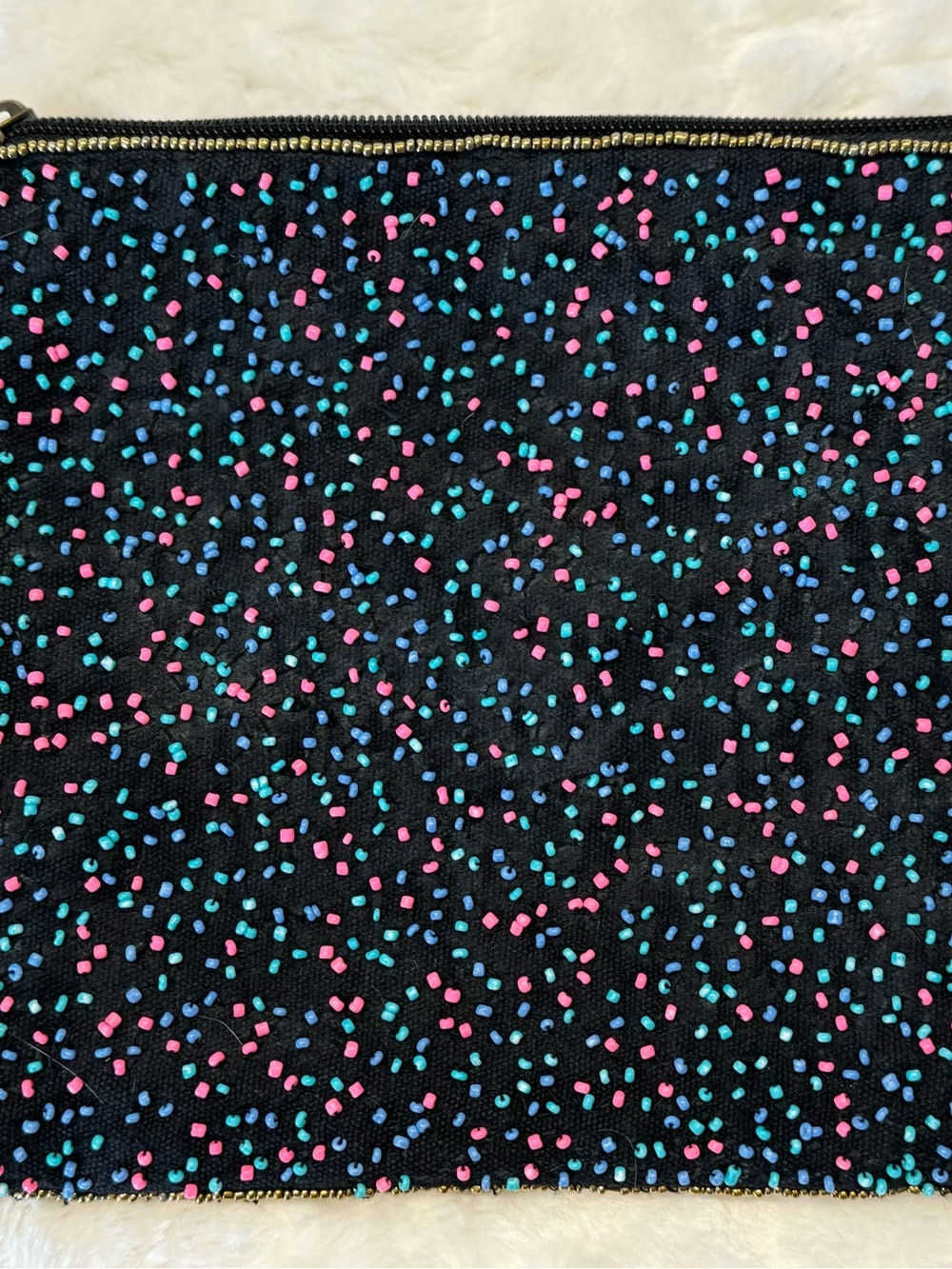 Embellished Beaded Wristlet Clutch in Black, Blue & Teal by Clements Riberio - Picture 3 of 8